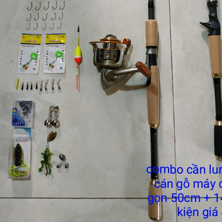 combo bộ cần lure rút gọn 50cm+máy kim loại+14 phụ kiện món như hình