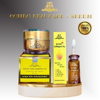 Combo kem face collagen x3 và serum collagen x3 đông anh giúp da trắng sáng, ngừa mụn, phục hồi da hư tổn