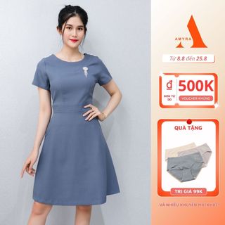 AMYRA - Đầm Công Sở Sang Trọng Cho Mẹ U30 Bigsize,Thiết Kế Dáng Xòe Đính Ngọc Cao Cấp Đi Làm Đi Tiệc Trung Niên DA044