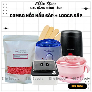 Combo Nồi Nấu Sáp+100gr Sáp Wax Lông Cao Cấp Siêu Bám Tiết Kiệm (Tặng Que Gỗ)