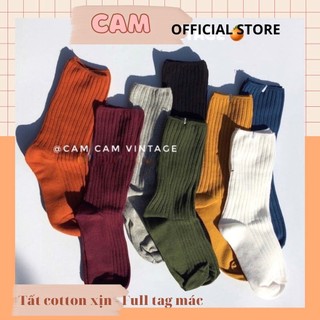 Tất cao cổ nam vớ cao cổ nữ vintage thẻ thao gân - cam cam vintage