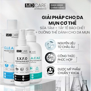 [CHÍNH HÃNG] Bộ Ba Sữa Tắm, Xịt Tẩy Tế Bào Chết, Dưỡng Thể MD CARE Dành Cho Da Mụn, Viêm Nang Lông