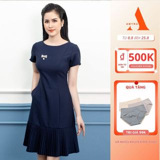 AMYRA - Đầm Suông Trung Niên Sang Trọng Bigsize,Thiết Kế Dập Ly Có Túi Trẻ Trung Cao Cấp Cho Mẹ U40 U50 DA077
