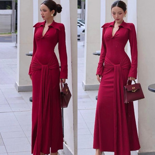 Đầm Body Sơ Mi Xoắn Ngực Cổ Khoét Sâu Gợi Cảm Ôm Body Sexy