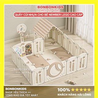 Quây gấp gọn Newber Lego - Quây cũi nhựa cho bé Moon House kèm lều, bảng vẽ, bộ ghép lego, bóng rổ