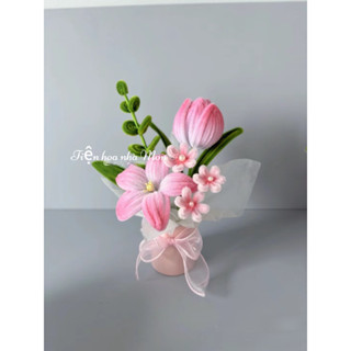 Hoa tuylip kẽm nhung Handmade để bàn trang tri