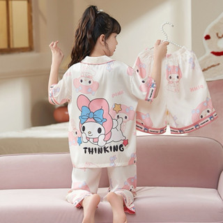 [16KG - 45KG ] Đồ Bộ Bé Gái Pijama Chất Vải Lụa Cao Cấp Tay Ngắn Quần Dài Cho Bé
