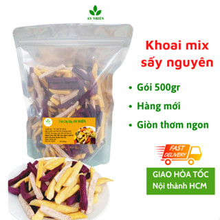 Mix khoai lang sấy vàng, tím, khoai môn sấy hàng nguyên An Nhiên gói 500gr