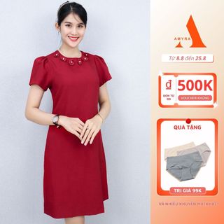 Váy Suông Form Rộng Dự Tiệc Sang Trọng Bigsize AMYRA, Thiết Kế Dáng Suông Thêu Hoa Cao Cấp Đi Làm Đi Tiệc DA173