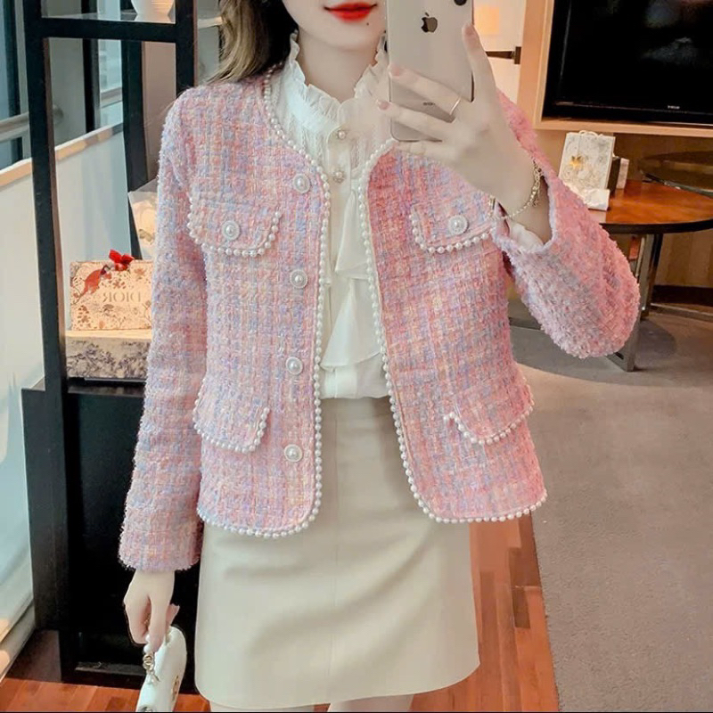 Áo dạ tweed 2 lớp đính ngoc có đệm vai