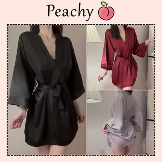 Áo choàng ngủ lụa cao cấp dài tay có thắt lưng gợi cảm sang trọng áo khoát ngoài nữ mặc nhà quyến rũ PEACHY P191