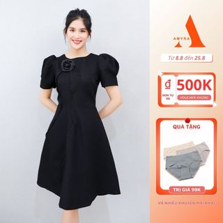 (XÃ KHO) Đầm Gấm Dự Tiệc Sang Trọng Bigsize AMYRA, Thiết Kế Dáng Chữ A Tay Phồng Hoa In Nổi 3D Trẻ Trung Cao Cấp DA171