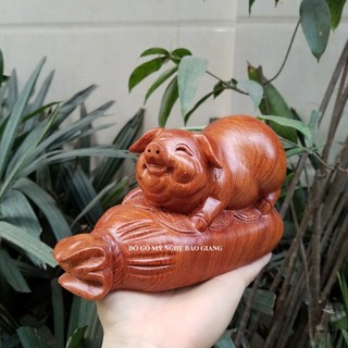 Tượng con lợn con heo tài lộc gỗ hương