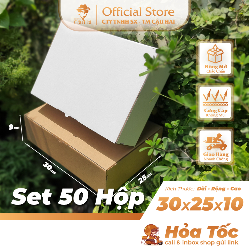Set 50 Hộp carton nắp GẬP 30x25x10