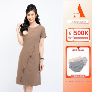Đầm Trung Niên Sang Trọng Bigsize Cho Mẹ AMYRA, Thiết Kế Suông Dài Phối Bèo Kèm Hoa Có Túi Cao Cấp Đi Tiệc u40,u50 DA150
