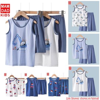 (9-34kg) Bộ ba lỗ mùa hè, Bộ Ngủ Sát Nách cho bé Trai, hãng MAMDADKIDS