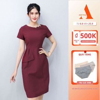 AMYRA - Đầm dự tiệc trung niên cho mẹ sang trọng ôm body, thiết kế đính ngọc vạc eo cao cấp che bụng u30,u40 DA118