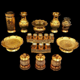 Bộ thờ cúng gốm sứ Kim Sa cao cấp lư hương bát nhang bình đĩa áng chum ly đèn dầu ống cát vàng trắng vỉ hứng tàn