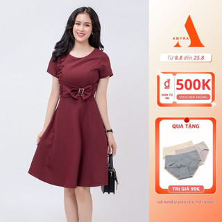 AMYRA - Đầm dự tiệc trung niên cho mẹ sang trọng ,bigsize thiết kế công sở nữ dáng xòe, có túi cao cấp u40,u50 DA100