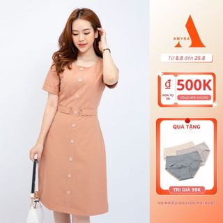 (XÃ KHO) Đầm Công Sở Dự Tiệc Sang Trọng Bigsize AMYRA, Thiết Kế Dáng Chữ A Đính Nút Có Túi Cao Cấp Đi Làm Đi Tiệc DA081