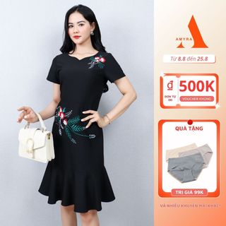 (XÃ KHO) Đầm Nữ Công Sở Dự Tiệc Sang Trọng Bigsize AMYRA , Thiết Kế Dáng Đuôi Cá Thêu Hoa Cao Cấp Đi Làm Đi Tiệc DA066