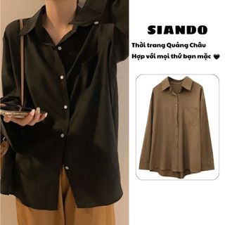 Áo sơ mi nữ trơn công sở form rộng tay dài chất lụa hàng Quảng Châu SIANDO SM02
