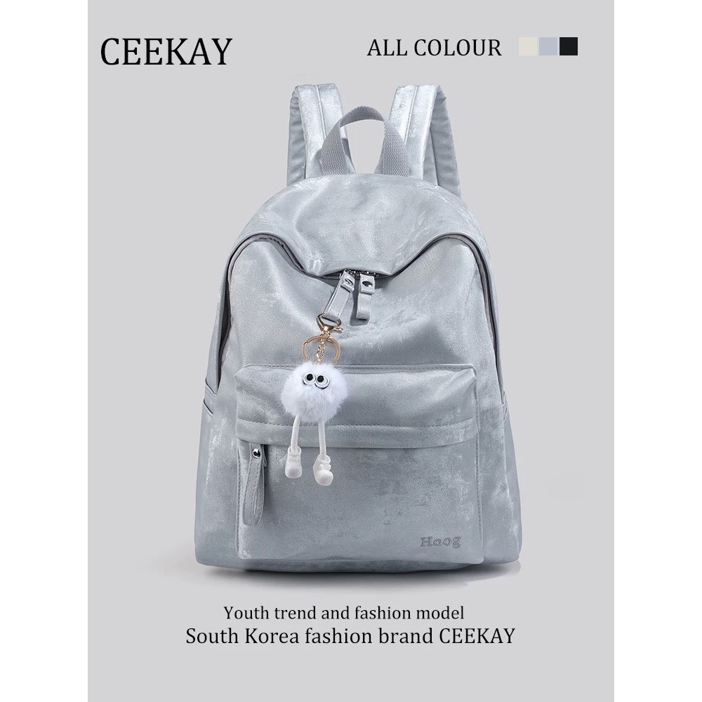 Balo CeeKay Chính Hãng - Balo Canvas Lì Chống Nước Kích Thước Rộng Họa Tiết Vân Mây Phối Móc Khóa Năng Động Vui Tươi