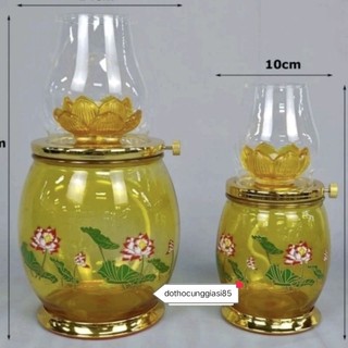Đèn dầu thờ cúng pha lê hoa sen chân đồng