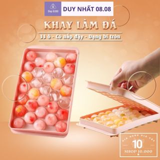 Khay đá tròn, Khuôn làm thạch rau câu 33 ô hình bi tròn có nắp đậy thông minh