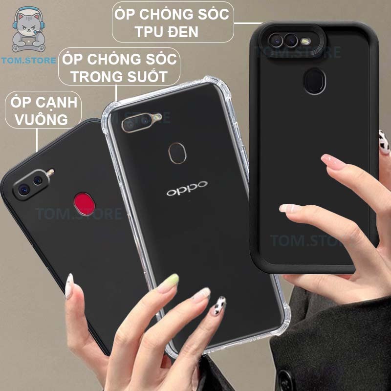  Ốp lưng Oppo A5s   A7   A12   F9   F9 Pro chống sốc đen,kem,TPU viền vuông,chống sốc trong suốt silicon 