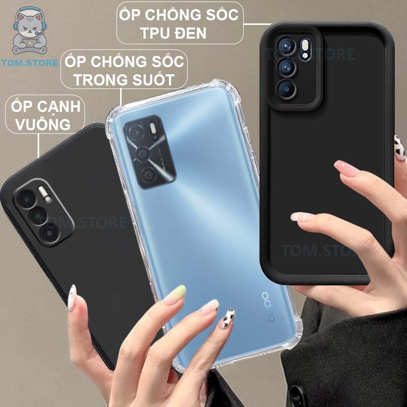 Ốp lưng Oppo A16 / A16S / A55S 5G chống sốc đen,chống trơn trượt,TPU viền vuông,chống sốc trong suốt silicon