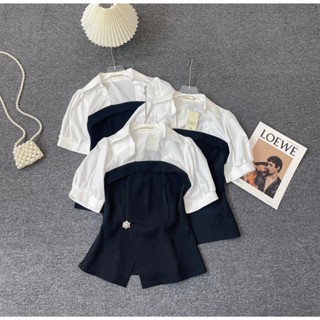 Áo sơ mi dáng peplum phối đen trắng Mã 2925
