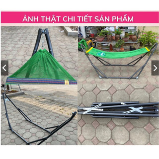 Võng xếp hòa hậu khung sơn tĩnh điện phi 32 - tặng kèm lưới võng