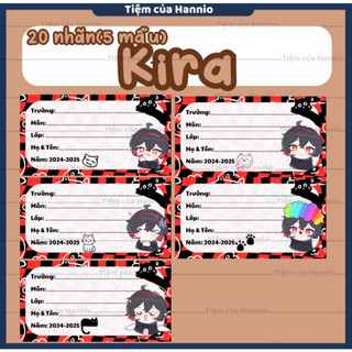 Bộ 20 Nhãn vở in hình Kira, kích thước 7.4x4.2cm
