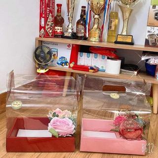 Combo 5 hộp giỏ quà bằng giấy 2 ngăn túi mica trong suốt, giỏ đựng hoa quả, bánh kem sang trọng
