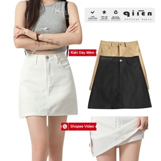 Chân Váy Nữ Dáng A Bassic QIIEN Cạp Cao Chất Vải KaKi Xuất Hàn Có Quần Trong Lên From Xinh CV035
