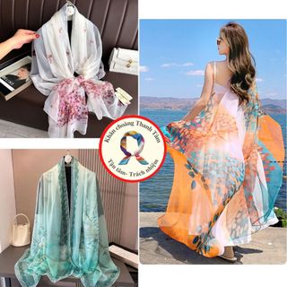 Khăn choàng lớn 180x130cm voan tơ cao cấp mềm mại đi biển chống nắng sang trọng