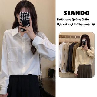 Áo sơ mi nữ trơn công sở dài tay form rộng chất lụa mềm mịn hàng Quảng Châu SIANDO SM05