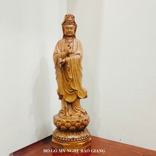 Tượng phật bà quan âm gỗ bách thơm cao 40 cm