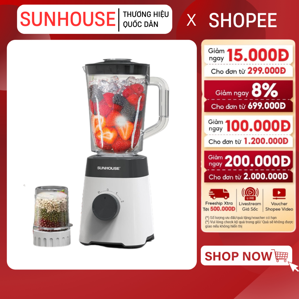 MÁY XAY SINH TỐ SUNHOUSE SHD5114/SHD5112 - Bảo hành 12 tháng, 2 cối xay tiện lợi