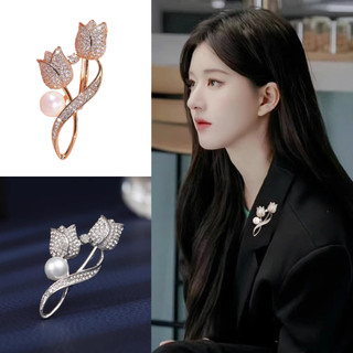  Cài áo vest Trâm Ghim cài áo hoa Tulip đính đá cao cấp Hàn quốc 