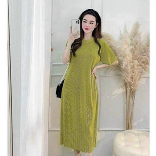 Dọn kho sales lỗ - Váy suông tăm form rộng dáng dài, đầm cổ tròn ROSIE