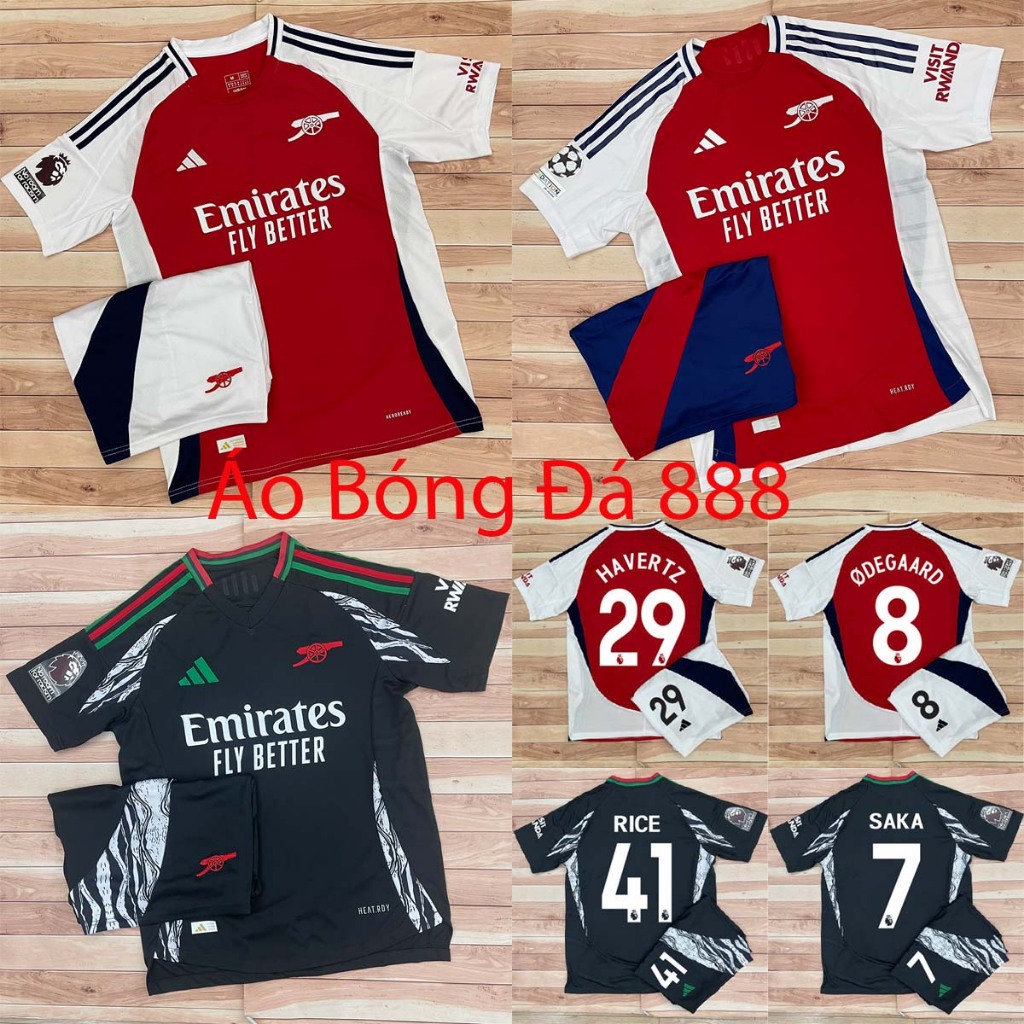 Bộ Quần Áo Bóng Đá CLB Arsenal, Áo Đá Banh CLB Arsenal 24/25 - Chuẩn Mẫu Thi Đấu - Vải Polyester Gai Thái