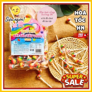 Hộp 200 que kẹo mút nhí cầu vồng,kẹo mút mini bảy sắc cầu vồng siêu ngon cho bé