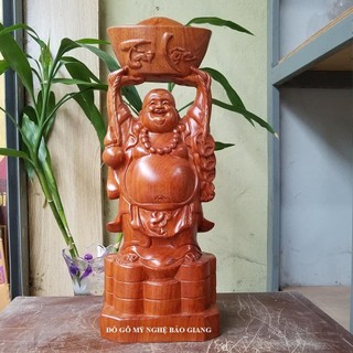 Tượng phật di lặc dâng bát vàng bằng gỗ hương cao 40 cm
