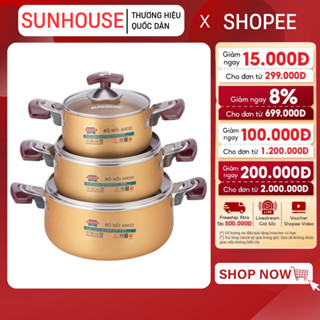 BỘ 3 NỒI ANOD CAO CẤP SUNHOUSE SHD6634 - Thiết kế sang trọng, có phủ lớp chống dính