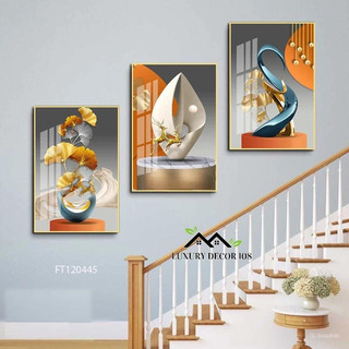Bộ 3 Tranh Cầu Thang Tráng Gương Laminate Cao cấp, Tranh Treo Tường Decor Trang Trí Nhà Cửa.