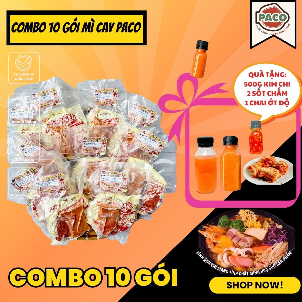 COMBO 10 GÓI MÌ CAY PACO KÈM GÓI SÚP GIA VỊ ĐỘC QUYỀN PACO FOOD