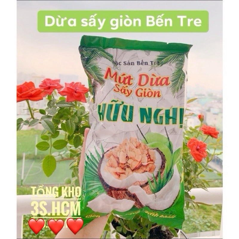 [hàng luôn mới từ Bến Tre] Dừa khô sấy giòn thương hiệu Hữu Nghị gói 275gr, topping cho kem, sinh tố, các món ăn vặt