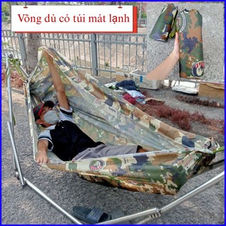 Võng dù quân đội rằn ri 2 lớp có túi đựng cao cấp kèm 3 mét dây dù đẹp